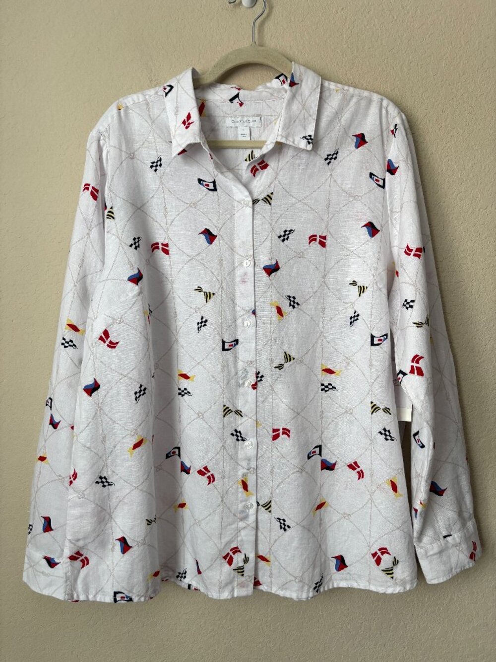 Charter Club NEW XL Mariner Nautical Print Linen Cotton Button Up Shirt